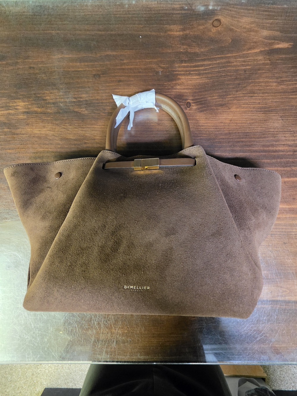 DeMellier Brown Suede Tote Bag with Top Handles